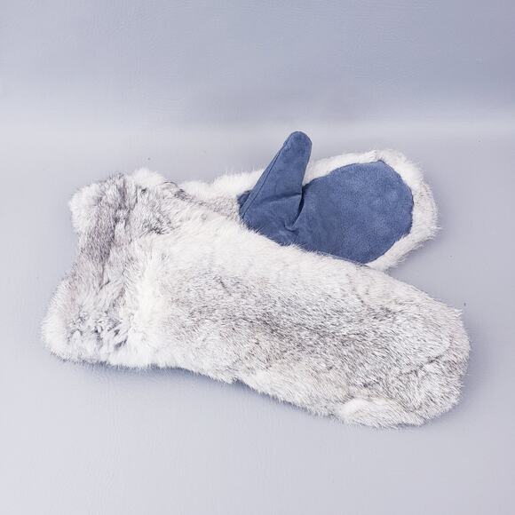 Genuine Rabbit Fur Gloves Mittens Long Mittens Men's Size Small Sherpa Lined - Picture 1 of 9